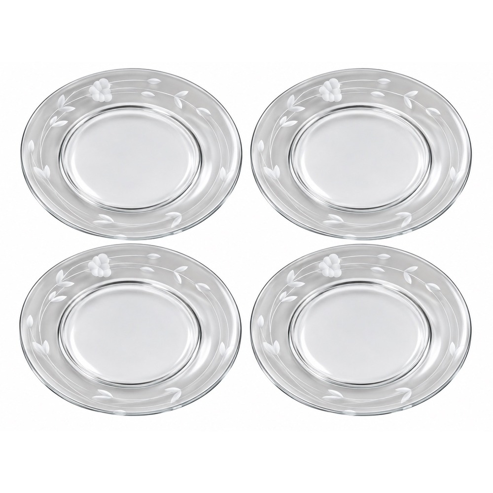Prince House Frosted Floral Etched Clear Glass Salad Dessert Plates 8" Vintage